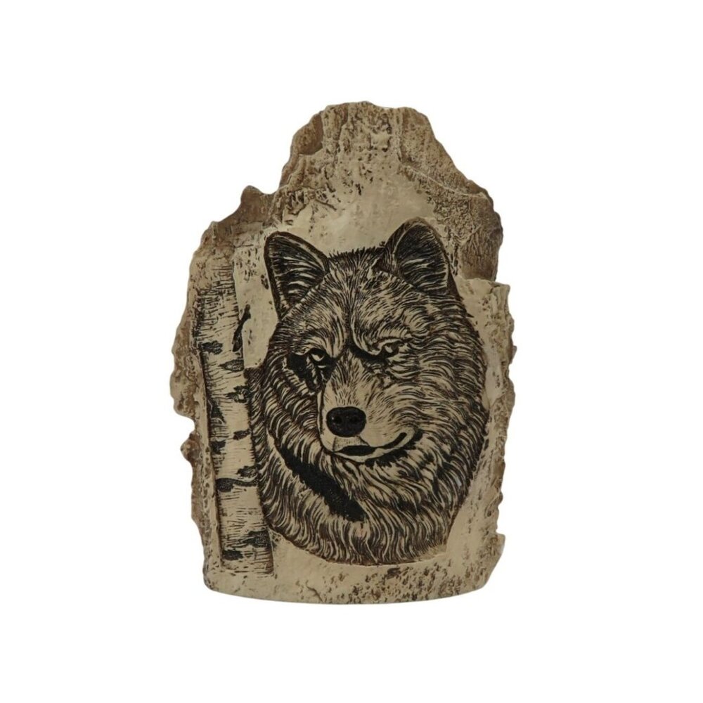 Wolf Engraved Resin Bark Sculpture Figurine For Home Décor